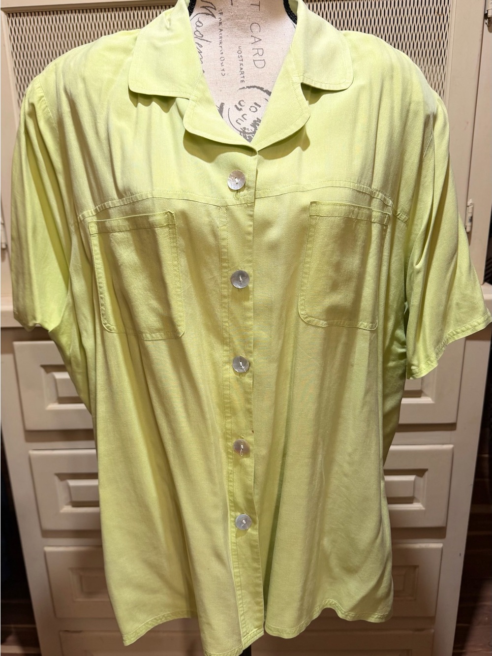 Vintage 90s Erena Woman 100% Silk Short Sleeve Button Up Blouse